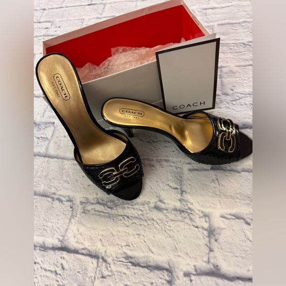 Coach black patent heels Hazel sz 7.5 M. In original box - Picture 1 of 7